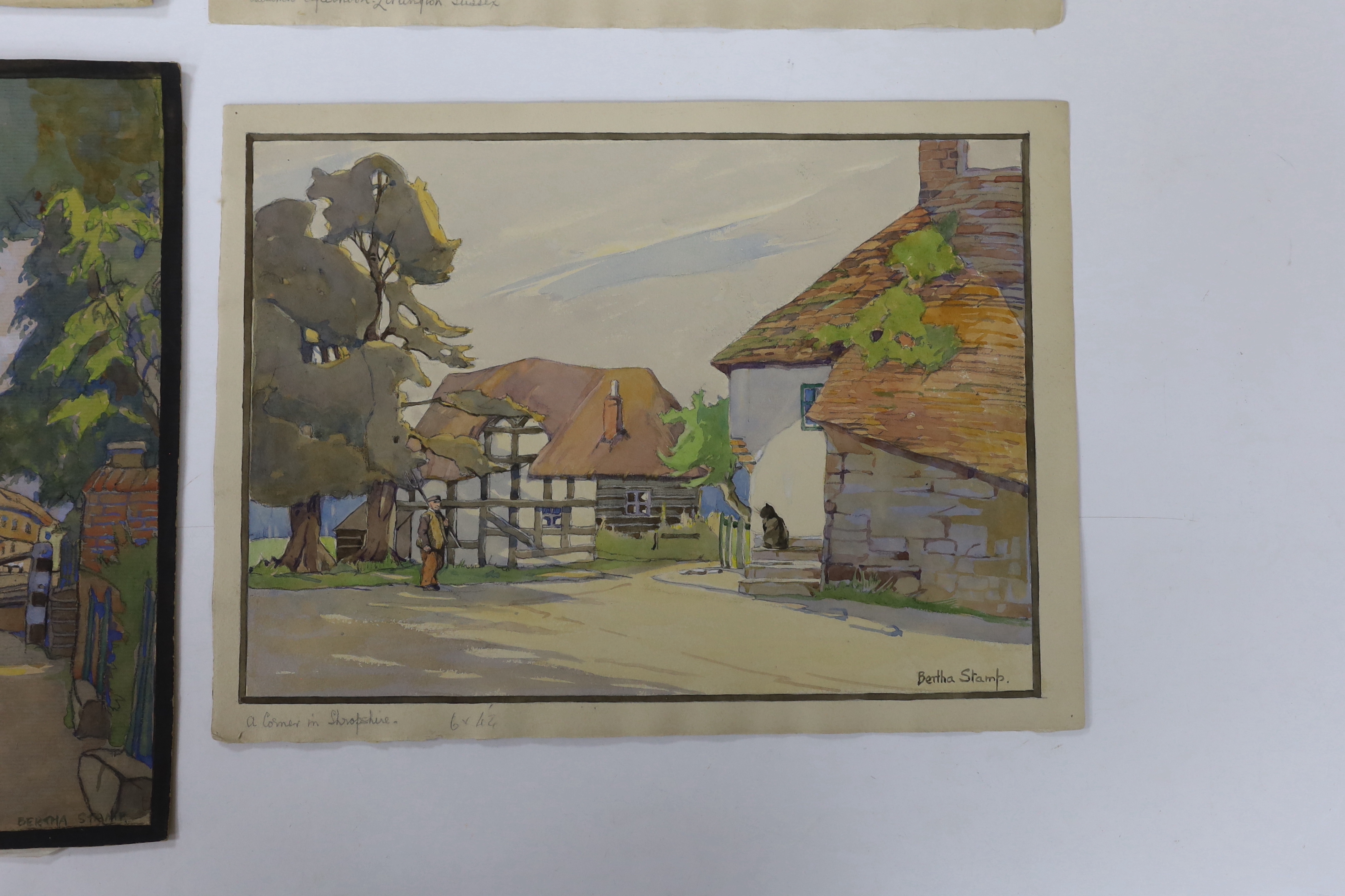 Bertha Stamp, four watercolours, English village scenes,' Autumn afternoon, Litlington, Sussex', 'An old corner in Shropshire', 'Denton, Kent' and 'Staplehurst, Kent', each signed, largest 42 x 35cm, unframed